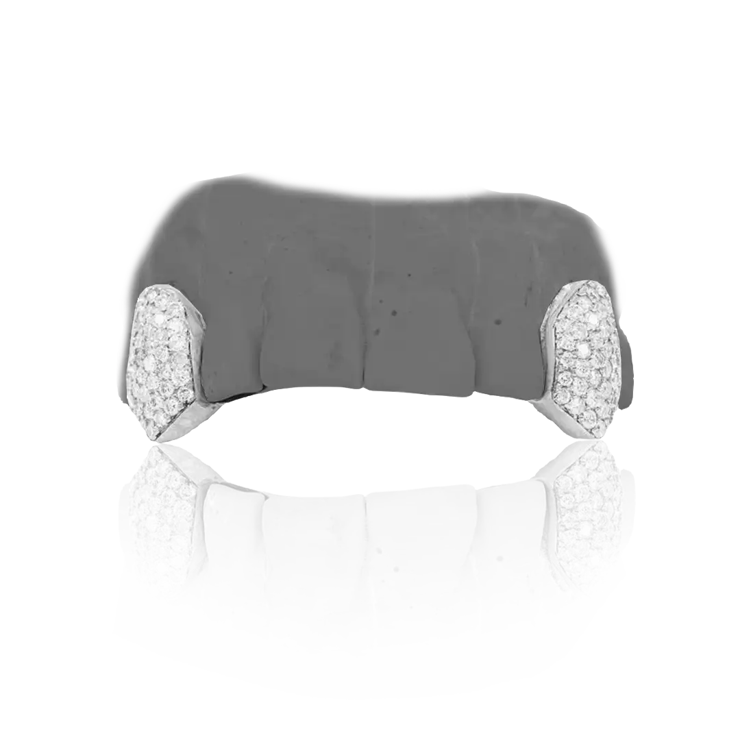 Twin Tooth Iced Out Solid Dental Silver Grillz