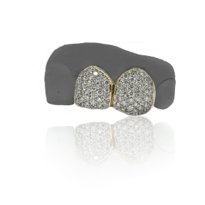 Twin Tooth Iced Out Solid 9ct Gold Grillz