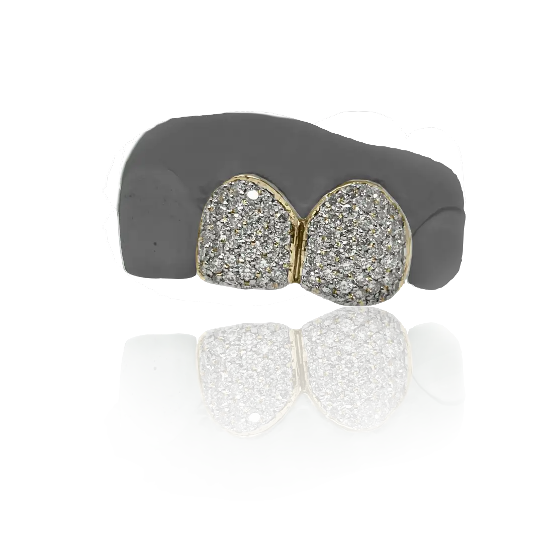 Twin Tooth Iced Out Solid Dental Gold Grillz
